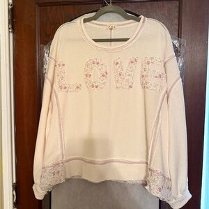 POL Cream and Pink Love Sweater
